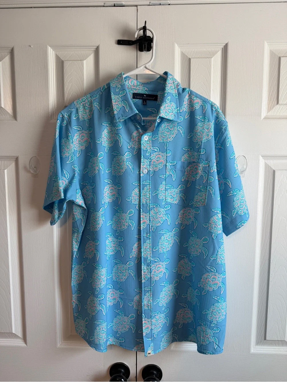 Simply Southern Blue Short-Sleeve Turtle Print Button-Down Shirt